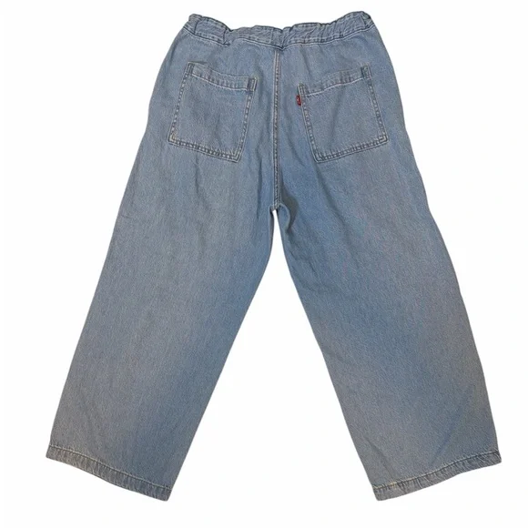 Levi's Light Blue Cullote Baggy Jeans Cropped Sz M Drawstring Retro Festival - Picture 4 of 9